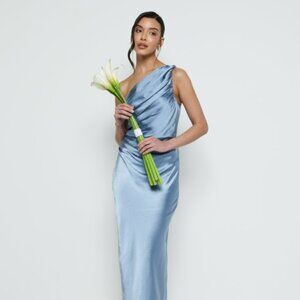 Pretty Lavish | Juliet Ruched Maxi Bridesmaid Dress in Dusty Blue